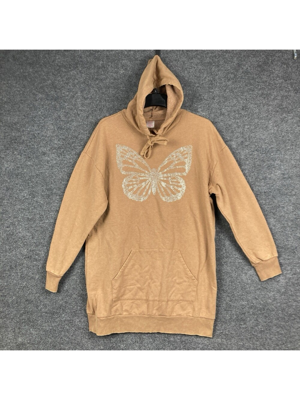 No Boundaries Juniors Medium (7-9) Brown Sequin Butterfly Oversized Hoodie
